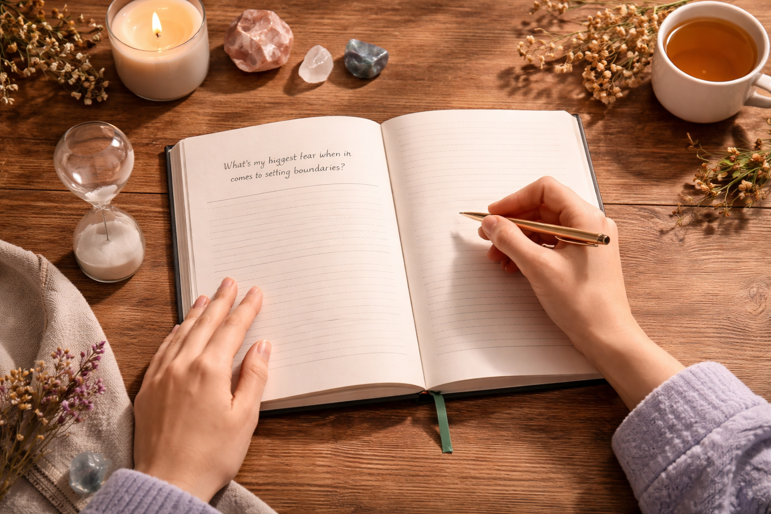 5 Best Shadow Work Journals to Start Deep Work Without Overwhelm 4 Simple shadow work journaling setup with one open journal, pen, and calm workspace