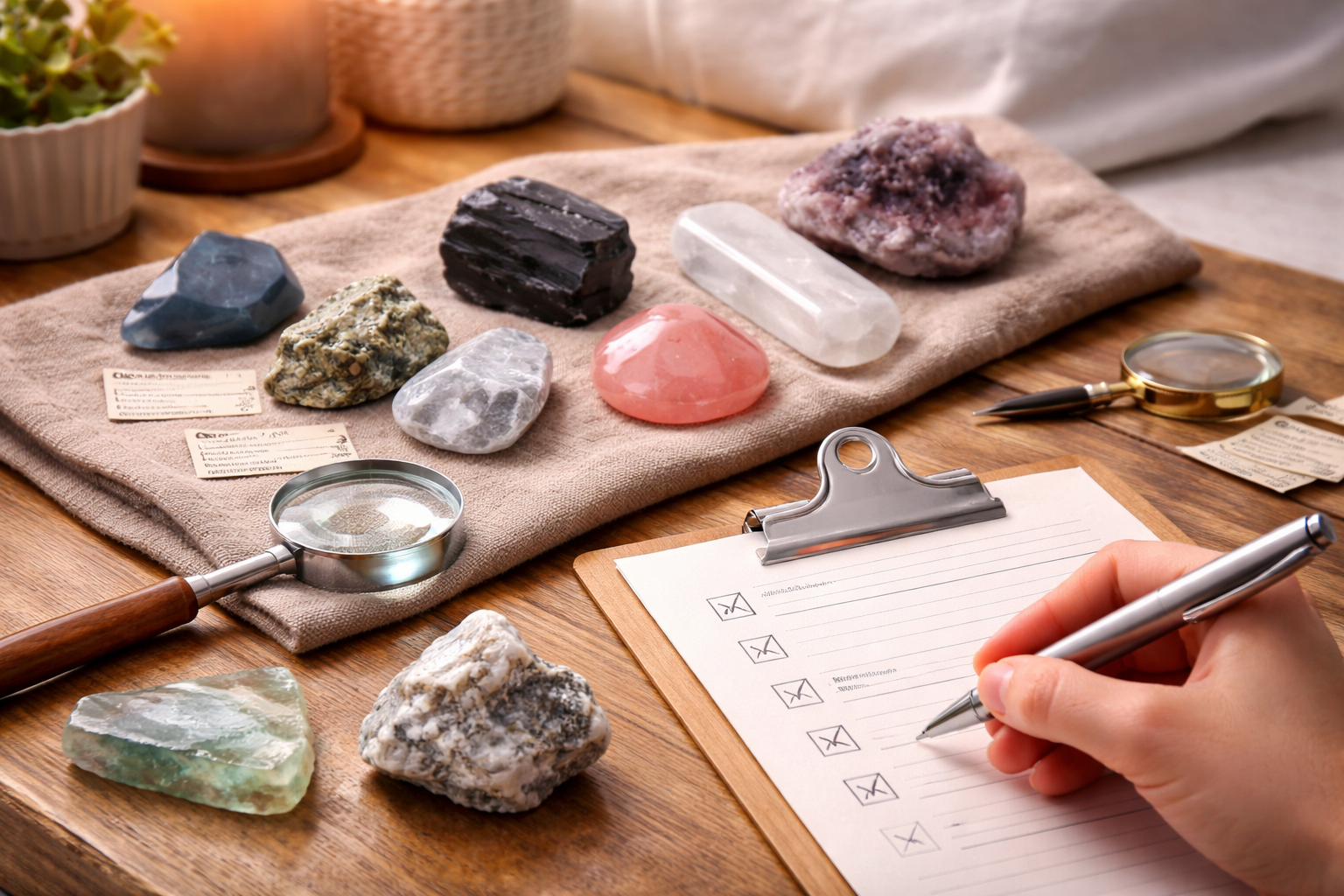 Comparison of sleep crystal formats including tumbled stones, palm stones, rough chunks, and pointed pieces