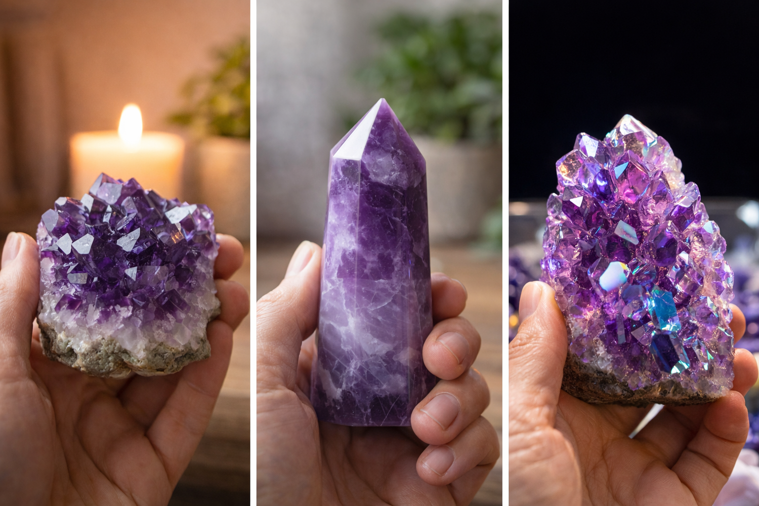 Close-up of high-quality natural amethyst showing rich purple color, visible zoning, and natural crystal texture
