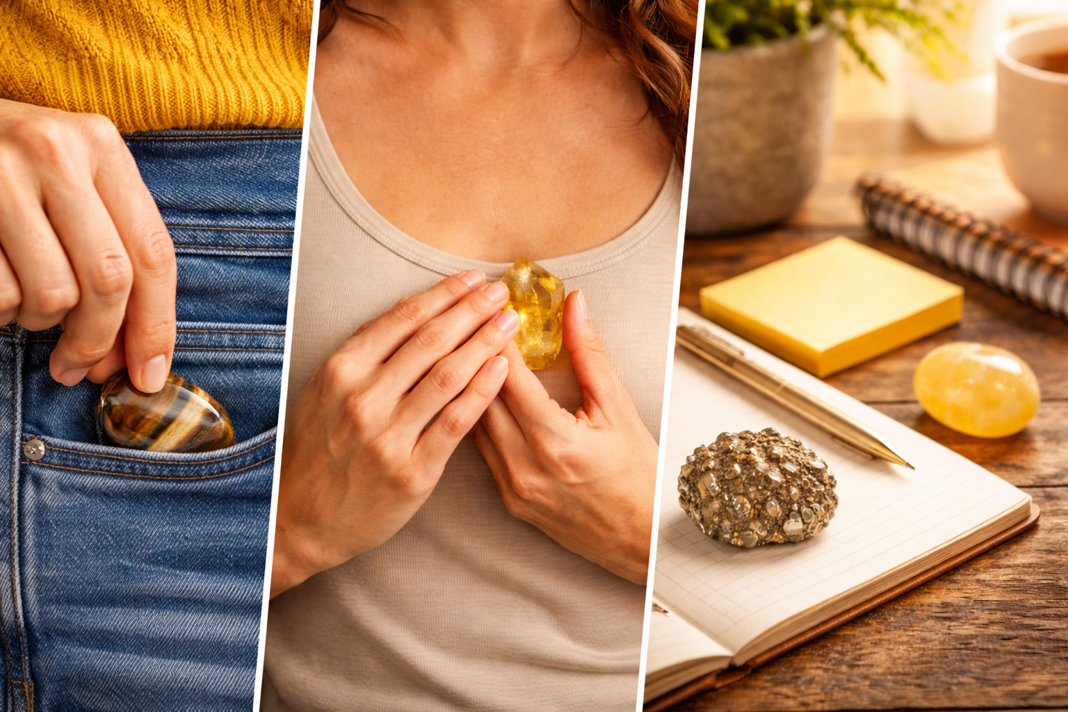 6 Solar Plexus Chakra Stones, Plus How to Choose the Right One 3 Solar plexus chakra stones used in simple everyday ways such as carrying, holding, and desk placement