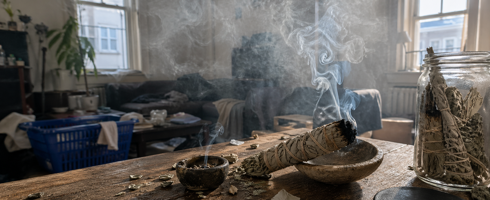 Sage smudge stick producing too much smoke in a poorly ventilated room