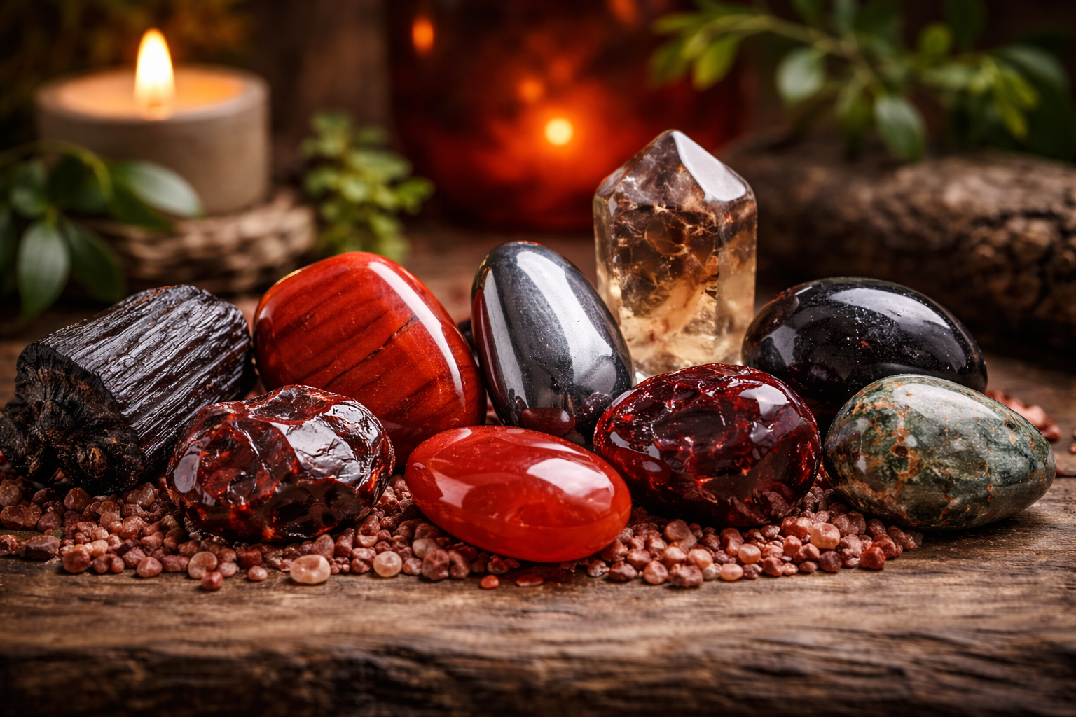 7 Crystals for the Root Chakra That Actually Match Your Need 1 Seven common root chakra crystals including black tourmaline, red jasper, hematite, smoky quartz, garnet, obsidian, and bloodstone